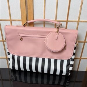 Chic Pink and Black Striped Laptop Bag